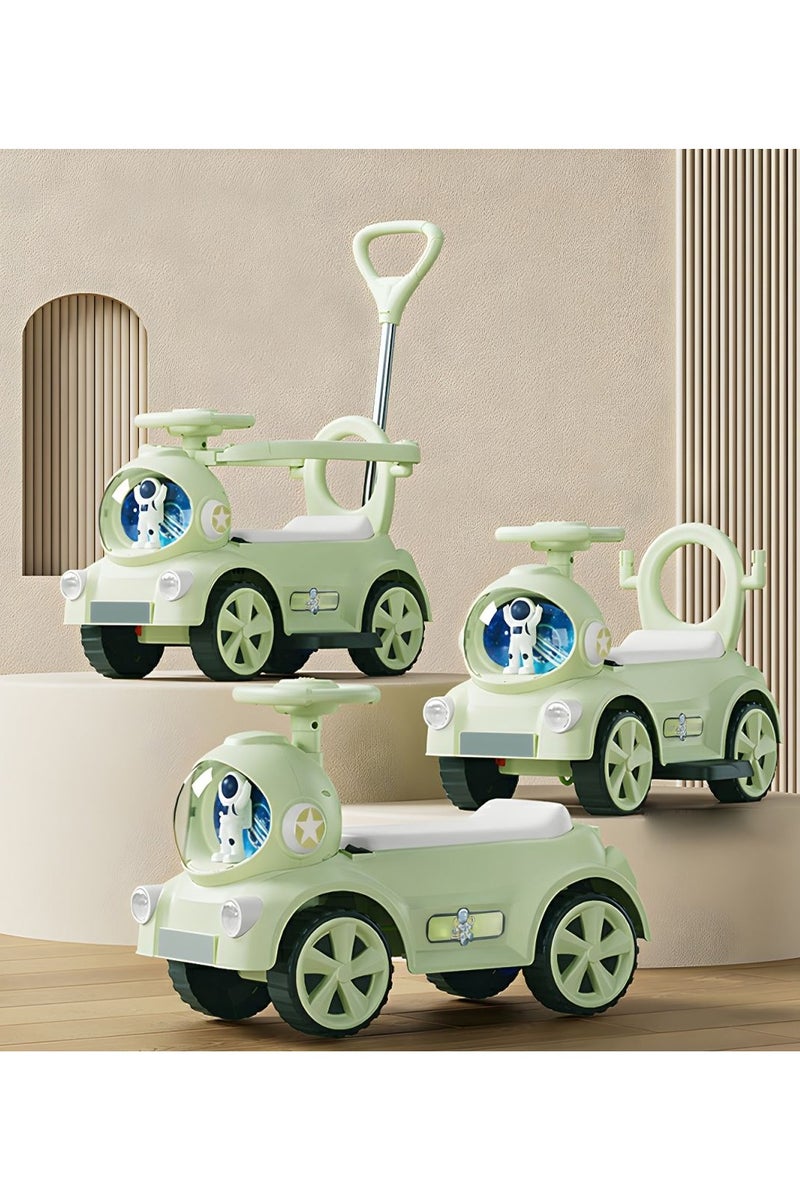 Green Astronaut Ride-On Car with Push Handle & Lights – Toddler Toy Car with Safety Guard & Music - Image 4