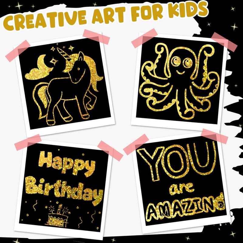 ZMLM 165 Rainbow Scratch Paper Art Crafts Mini Notes Kids Gifts 4 5 6 7 8 9 10 Years Old Girls Boys Students Teens Classroom Prizes School Supplies Birthday Party Travel Toy Activity(Gold Holographic) - Image 3