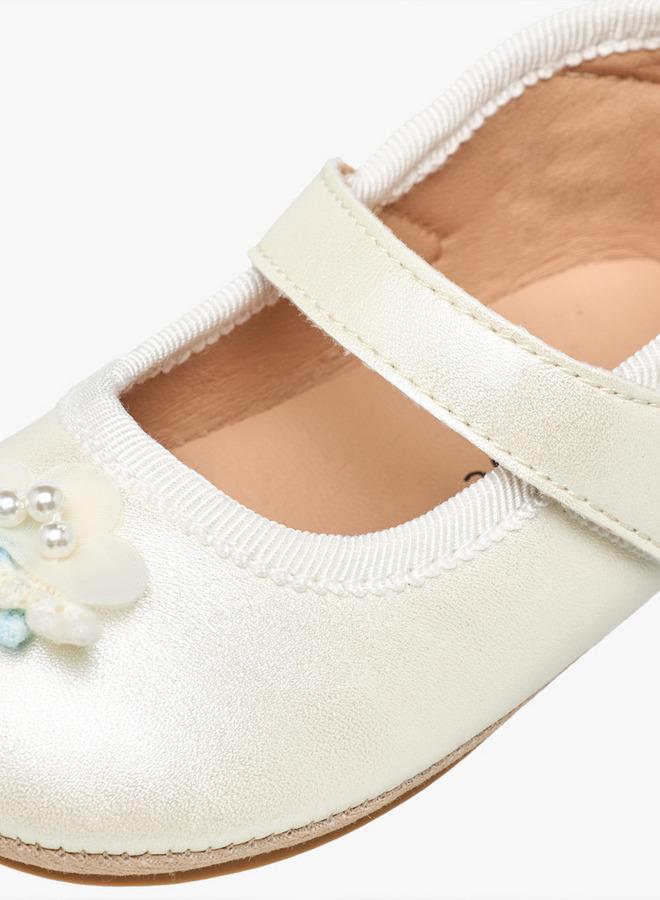 Barefeet Mary Jane Shoes With Hook & Loop Closure, Floral Accent - Image 4