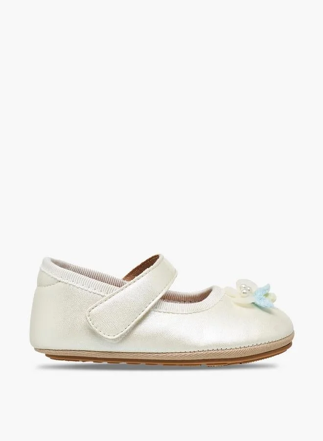 Barefeet Mary Jane Shoes With Hook & Loop Closure, Floral Accent