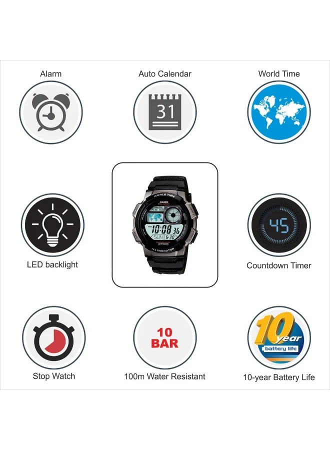 CASIO Casio Watch for Men - Digital Resin Band - AE1000W-1B