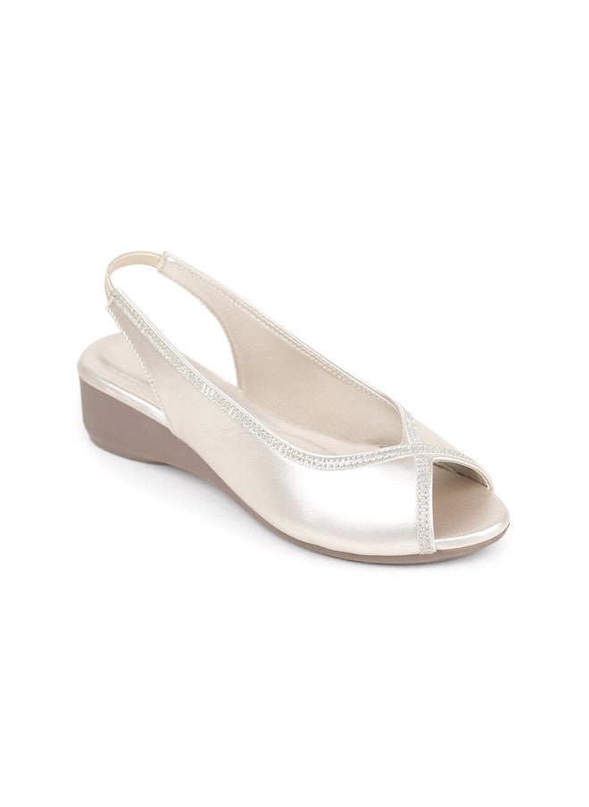 She Zone أحذية شوزون الذهبية ذات الكعب العريض للنساء - Image 3