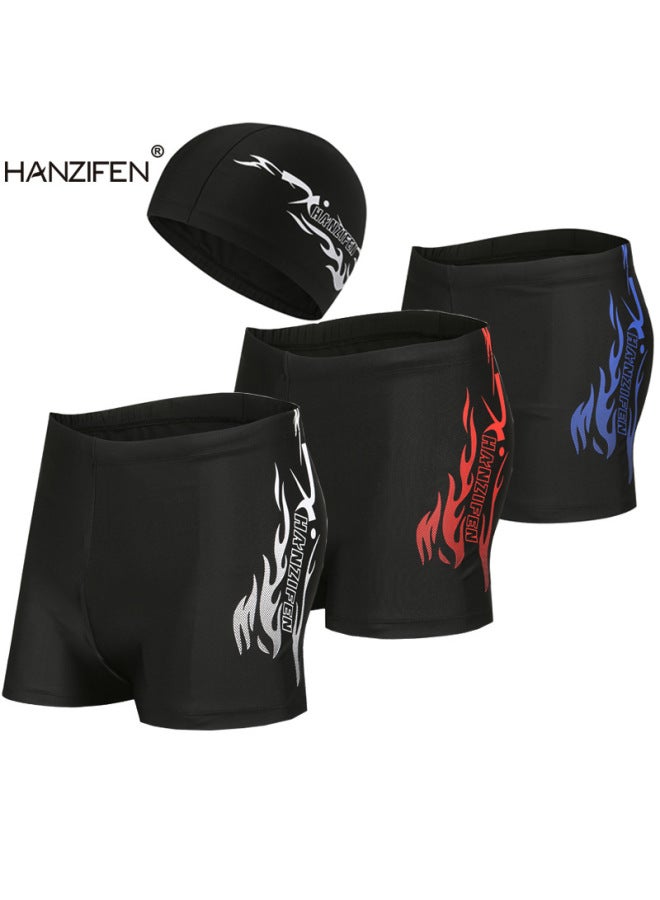 Loquat Adult Swimming Trunks Men's Swimwear Men's Boxer Swimming Trunks Plus Size Quick-drying Flame Wholesale-Color:White Printing- - Image 2