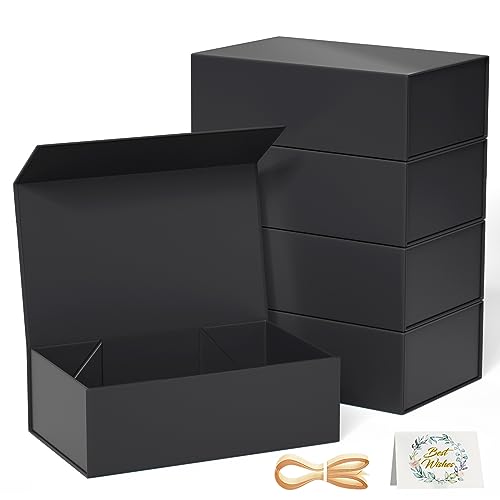 RYDDOY 5 Pack Black Gift Box, 9.5x6x3'' Gift boxes for Presents with Lids Magnetic Closure Rectangle Collapsible for Groomsman Proposal Box, Wedding, Christmas, Halloween, Birthday Gift Packging - Image 1