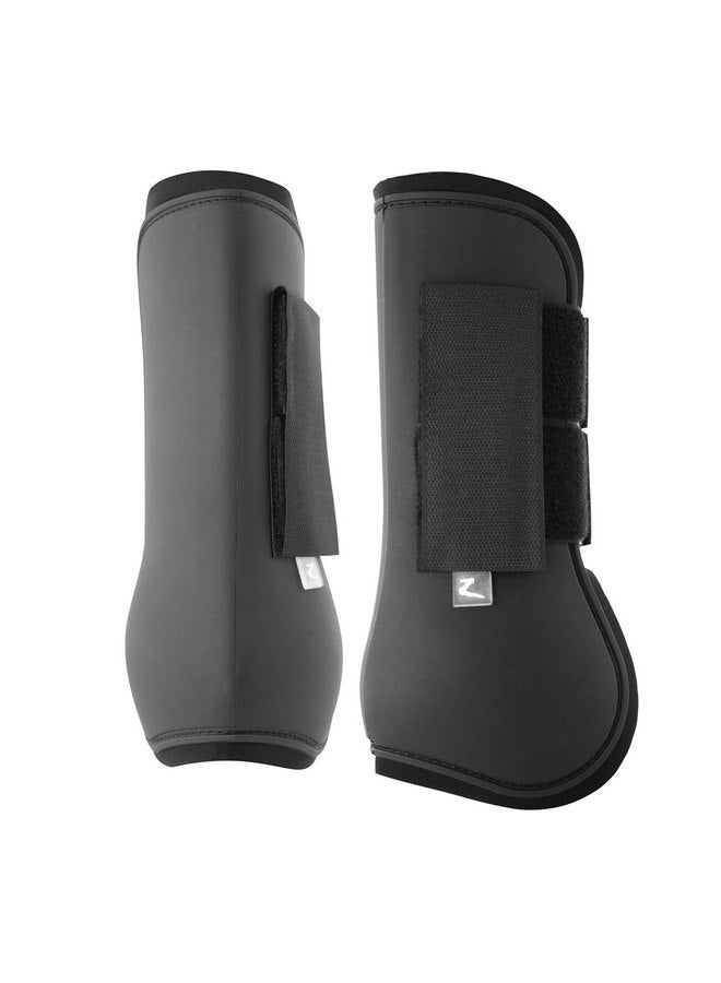 HORZE Chicago Protective Horse Tendon Boots - Lightweight Open Front Boots for Jumping, Trail Riding, and Turnout (Pair) - Black - Warmblood - Image 1