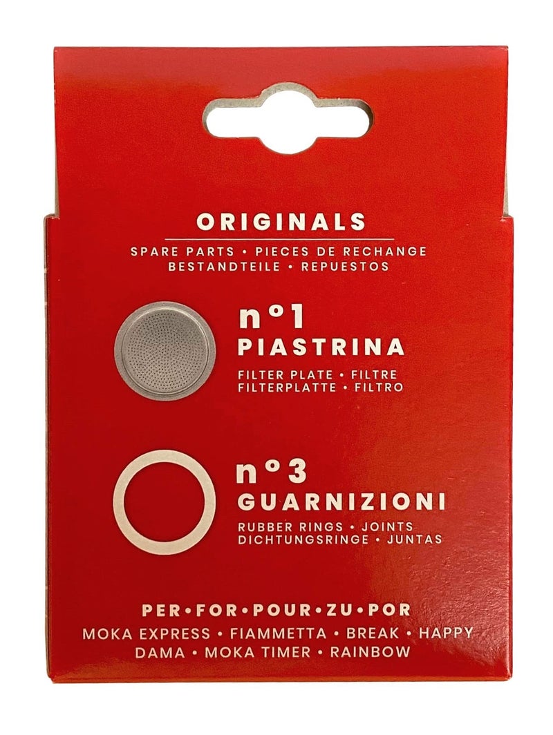 BIALeTTI Bialetti 3 Replacement Seals and 1 Filter for 6 Cup Moka Express Blister Pack  - Image 2