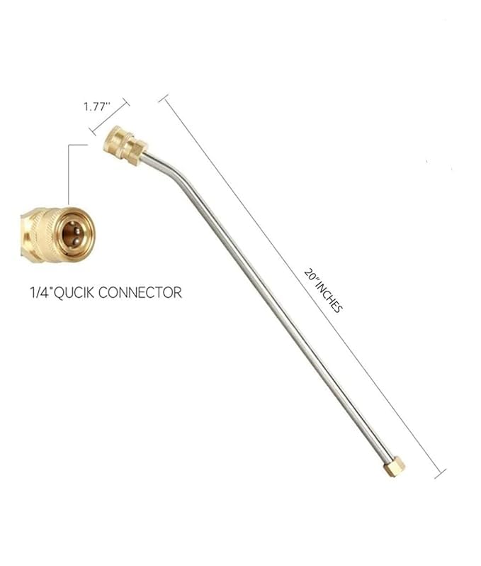 KRISHAK TOOLS Brass Pressure Washer Spray Wand/Extension 45 Degree Bend Rod, 20", 5000 PSI with QC Adapter with 15" inch Straight Rod - Image 1