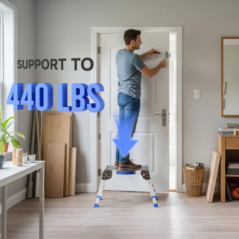Loyoda Folding Step Stool for Adults, Aluminum Work Platform Adjustable Height, Lightweight and Durable Portable Outdoor Aluminum Step Stool Foldable, Maximum Load Capacity of 440 Pounds. - Image 2