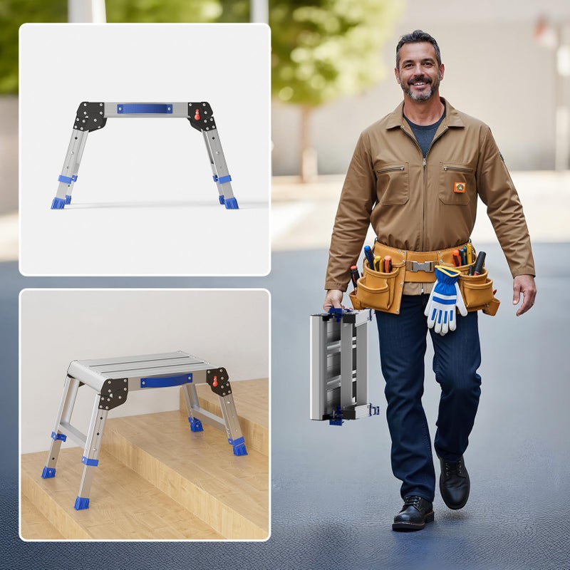 Loyoda Folding Step Stool for Adults, Aluminum Work Platform Adjustable Height, Lightweight and Durable Portable Outdoor Aluminum Step Stool Foldable, Maximum Load Capacity of 440 Pounds. - Image 5
