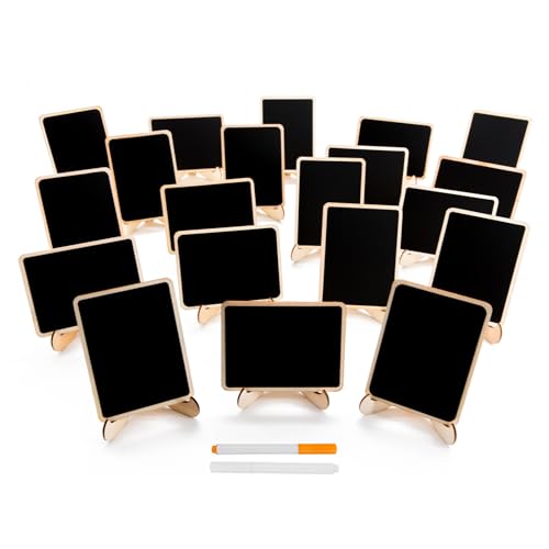 DSTELIN 20 Pack Wood Mini Chalkboards Signs with Support Easels, Place Cards, Small Rectangle Chalkboards Blackboard for Weddings, Birthday Parties, Message Board Signs and Event Decorations - Image 1