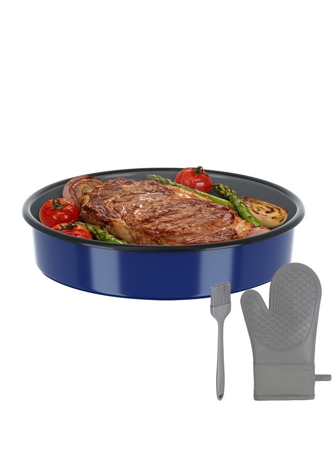 MCCSI Enamel Pizza Pan Deep Dish Roasting Pan 10 Inch Round Cake Pan High Temperature Resistance Non-Stick Chicken Roaster Tray, Oven Dishwasher Safe Birthday Gift for Mother Day Bread Baking Pan - Image 1