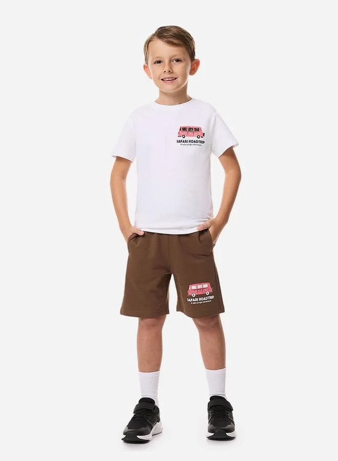 فكتور اند جين Victor and Jane Safari Road Trip Graphic Print T-Shirt and Drawstring Shorts Set