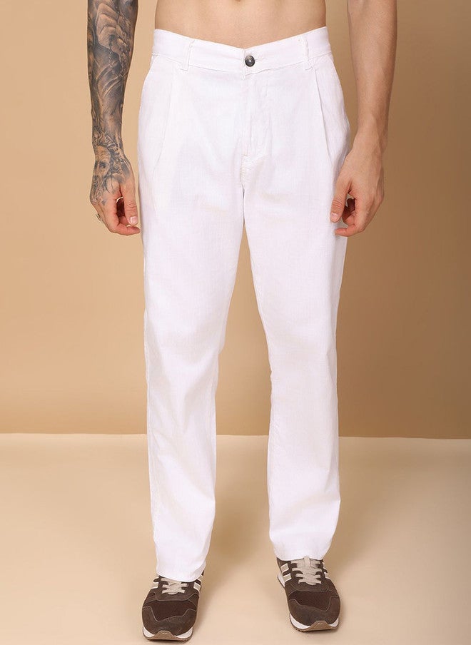 Hence Men Relaxed Mid-Rise Pleated Linen Formal Trousers - Image 1