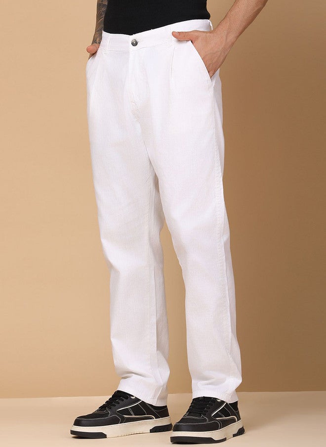 Hence Men Relaxed Mid-Rise Pleated Linen Formal Trousers - Image 4