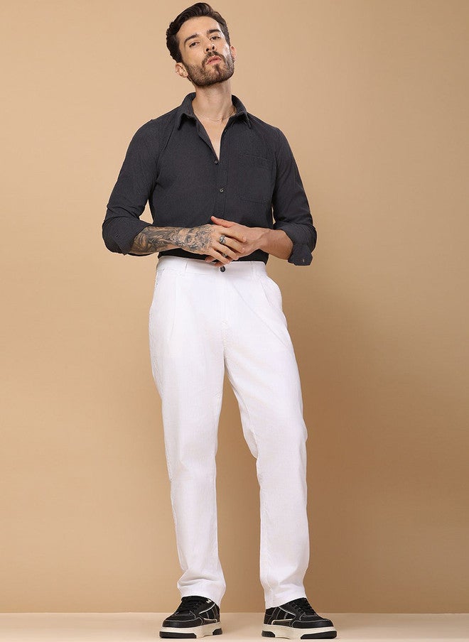 Hence Men Relaxed Mid-Rise Pleated Linen Formal Trousers - Image 5