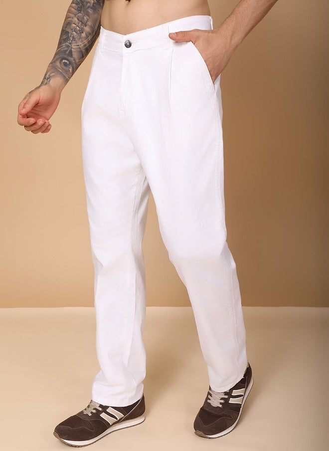 Hence Men Relaxed Mid-Rise Pleated Linen Formal Trousers - Image 2