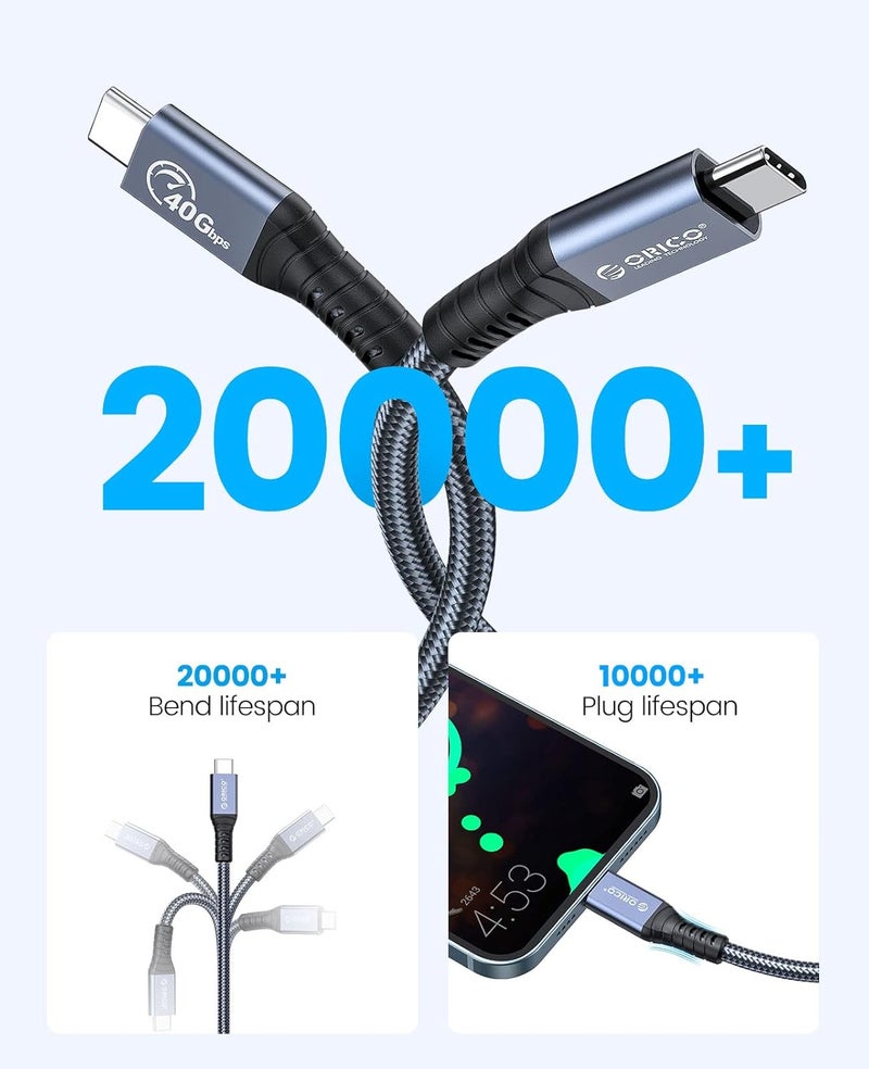 Orico Thunderbolt 4 Cable - 0.98 Ft, 40Gbps USB C to USB C, Supports 100W Charging/Display 8K@60Hz for MacBooks, iPad Pro, Thunderbolt 4/3 Hub, Docking - Dark Grey - Image 5