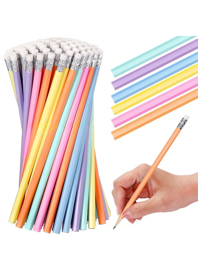 TecUnite 60 Pcs HB Pencils #2 Unsharpened Wood Cased Pencils with Eraser Hexagonal Pencil Cute Graphite No 2 Pencils for Adults Gifts Exam School Office Sketching Learning (Macaron Color, Silver) - Image 2