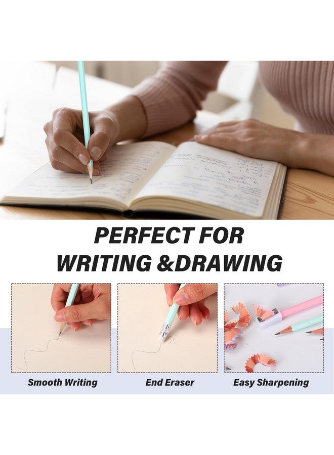 TecUnite 60 Pcs HB Pencils #2 Unsharpened Wood Cased Pencils with Eraser Hexagonal Pencil Cute Graphite No 2 Pencils for Adults Gifts Exam School Office Sketching Learning (Macaron Color, Silver) - Image 3