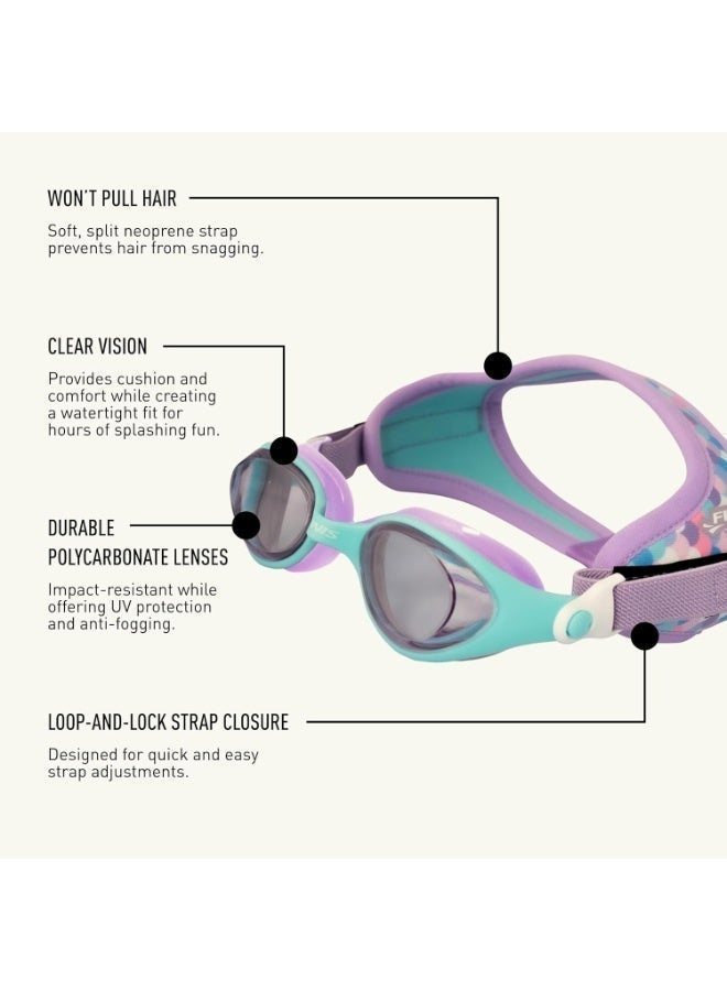 FINIS DragonFly Kids Swim Goggles - Ages 3-6, Adjustable Floating Strap, UV Protection, Anti-Fog - Lavender Scales - Image 4