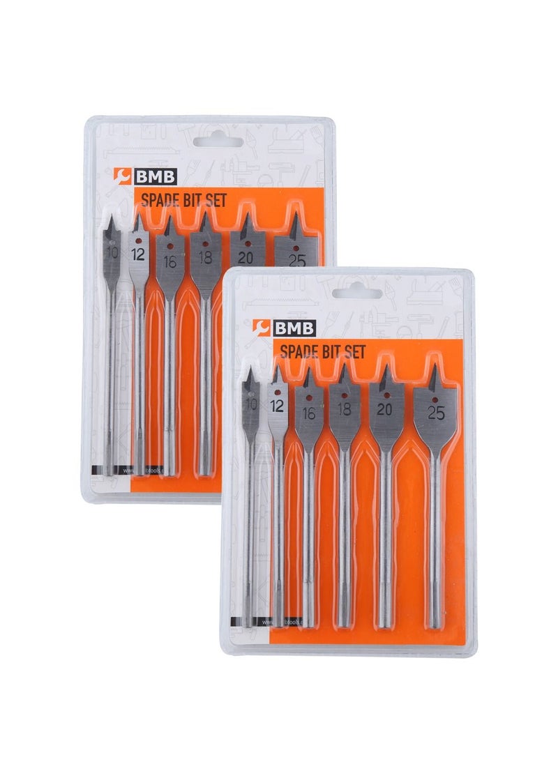 BMB tools Spade Bit Set Silver-2 packs of 6 pieces-Woodworking Bits Wood Hole Auger Paddle Bits for Carpentry Plumbing Electrical Maintenance Demolition Construction Home Improvement Cabinet Building  - Image 1