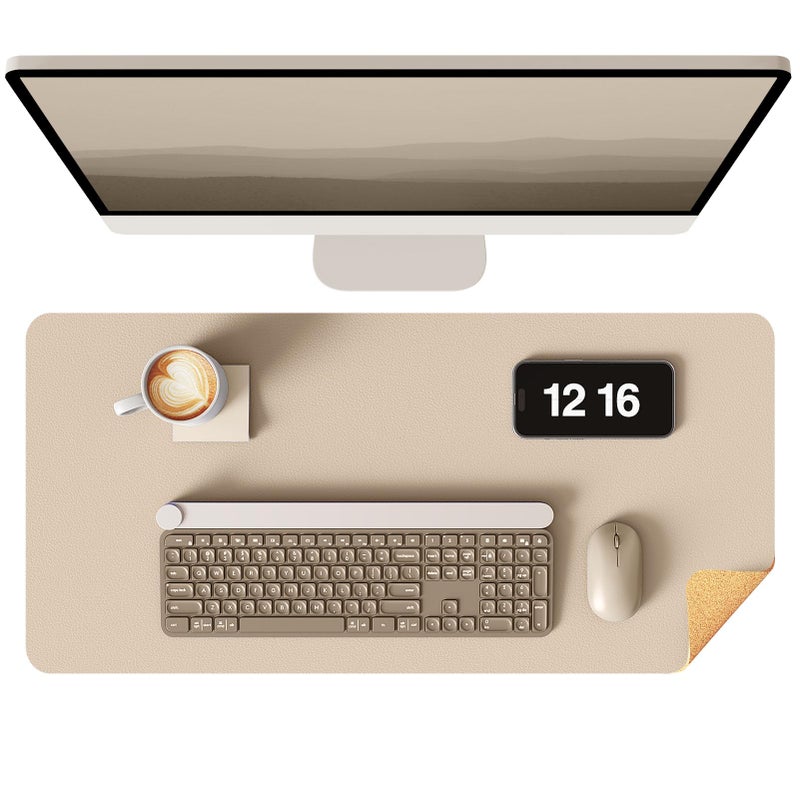 YSAGi Double-Sided Desk Pad, 35.4"x17" Leather Desk Mat, Eco Cork Desk Pad Protector,Large Mouse Pad,Waterproof Desk Blotter for Office/Home (Beige/Cork) - Image 1