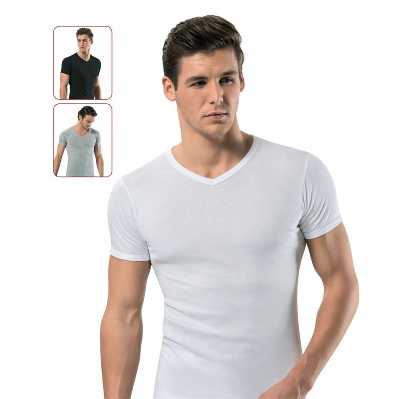 Tutku 6 Pack Men's Short Sleeve V Neck Undershirt White 