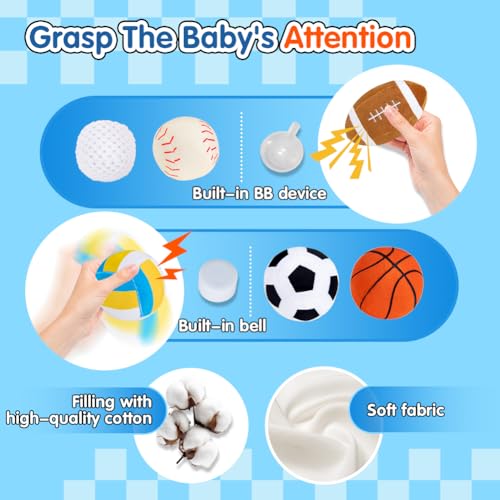teytoy My First Sports Bag for Baby,Stuffed Plush Playset with Soft Basketball,Baseball,Football,Soccer,Golf Ball,Volleyball Baby Birthday Gift Toys for 1 Year Old Boys Girls - Image 3