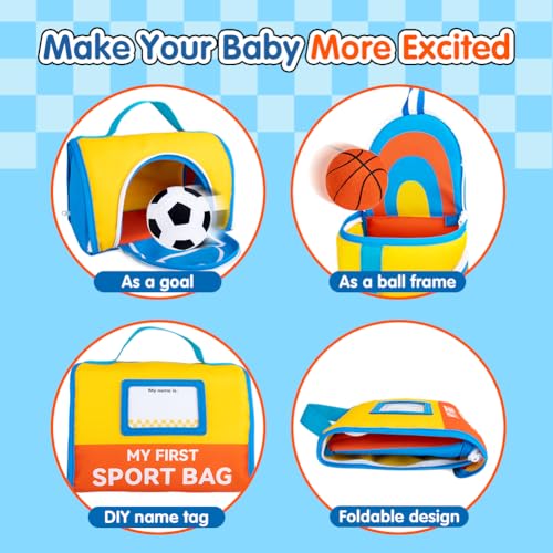 teytoy My First Sports Bag for Baby,Stuffed Plush Playset with Soft Basketball,Baseball,Football,Soccer,Golf Ball,Volleyball Baby Birthday Gift Toys for 1 Year Old Boys Girls - Image 4