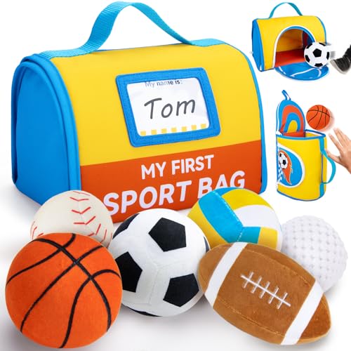 teytoy My First Sports Bag for Baby,Stuffed Plush Playset with Soft Basketball,Baseball,Football,Soccer,Golf Ball,Volleyball Baby Birthday Gift Toys for 1 Year Old Boys Girls - Image 1