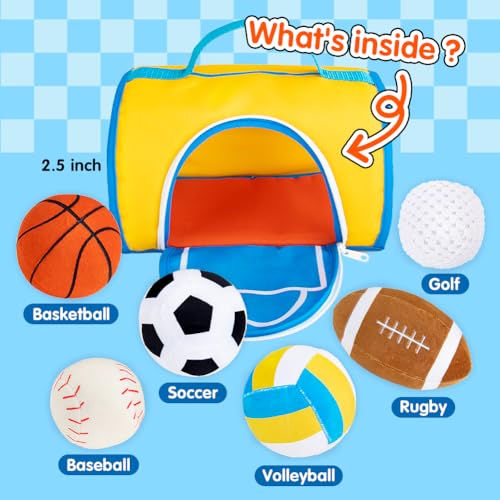 teytoy My First Sports Bag for Baby,Stuffed Plush Playset with Soft Basketball,Baseball,Football,Soccer,Golf Ball,Volleyball Baby Birthday Gift Toys for 1 Year Old Boys Girls - Image 2