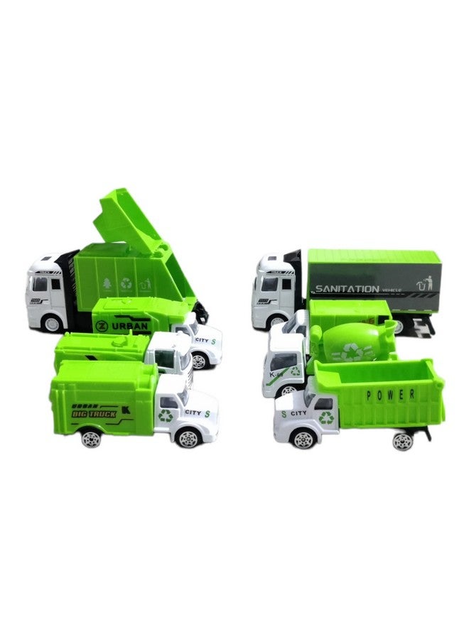 PLUSPOINT PLUSPOINT Garbage Trucks Set Of 8Pc Die Cast Metal Vehicles Push N Go City Service Waste Management Trucks Recycling Truck Toys For Kids Boys (8Pc Truck),Multicolor  - Image 3