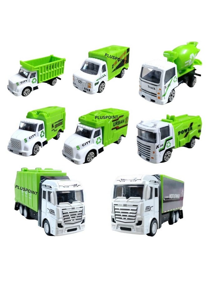 PLUSPOINT PLUSPOINT Garbage Trucks Set Of 8Pc Die Cast Metal Vehicles Push N Go City Service Waste Management Trucks Recycling Truck Toys For Kids Boys (8Pc Truck),Multicolor  - Image 1
