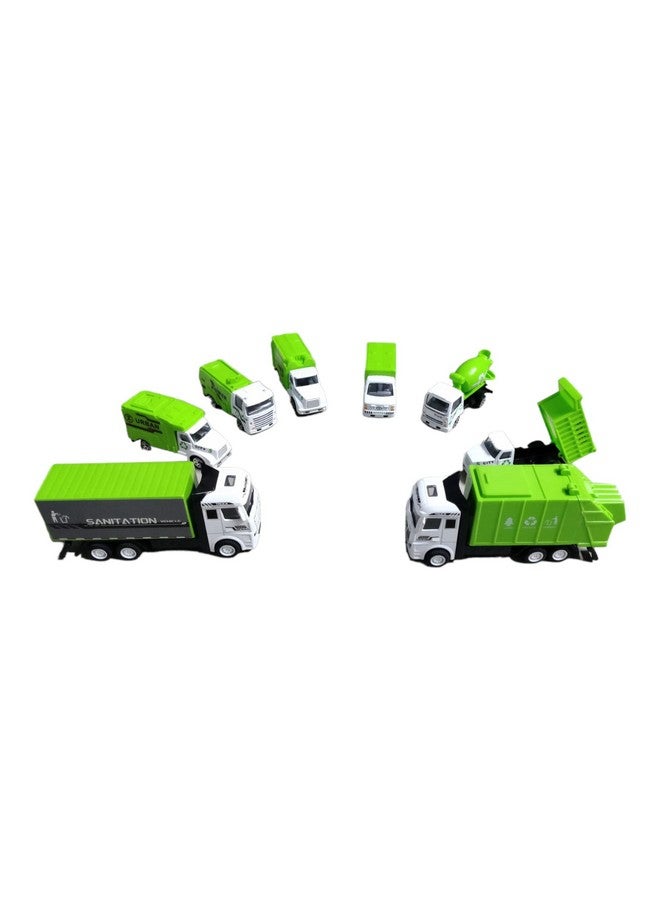 PLUSPOINT PLUSPOINT Garbage Trucks Set Of 8Pc Die Cast Metal Vehicles Push N Go City Service Waste Management Trucks Recycling Truck Toys For Kids Boys (8Pc Truck),Multicolor  - Image 2