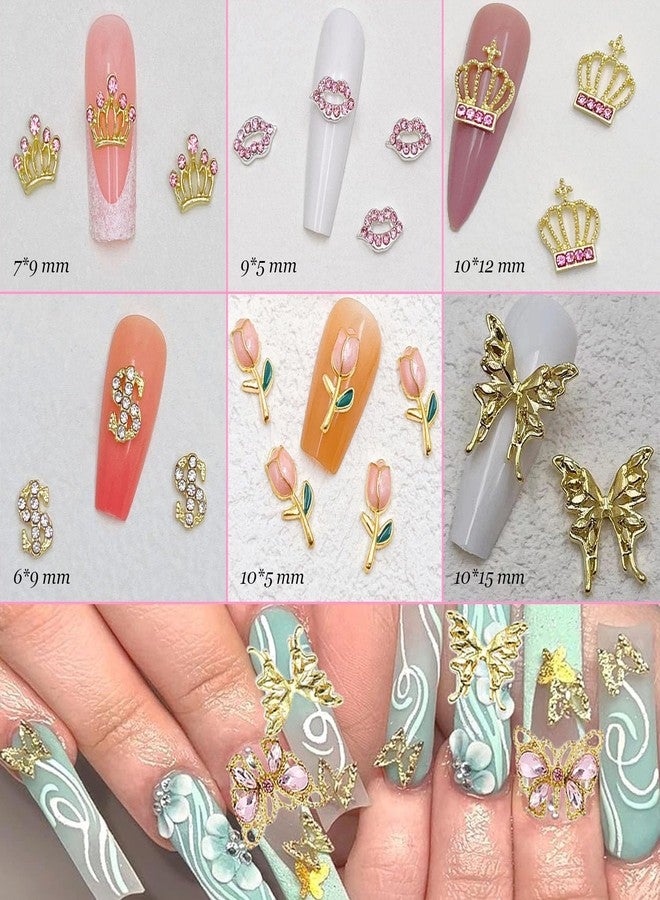 KACHIMOO 30 PCS Pink Nail Charms Y2k Nail Charm Shiny Rhinestones for Nails 3D Heart Bow Star Cherry Crown Butterfly Flower Nail Gems Gold Nail Art Charms for Women Girls Nail DIY - Image 3