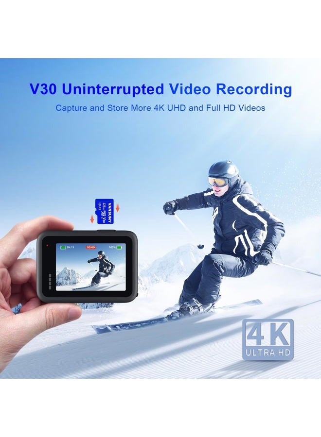 Vansuny بطاقة micro SD سعة 128 جيجابايت - عبوة من 2 بطاقة microSDXC مع محول SD أداء تطبيق A1 أداء V30 تسجيل فيديو 4K C10 U3 micro SD للهاتف، كاميرا الأمن، كاميرا داش، كاميرا الحركة - Image 4