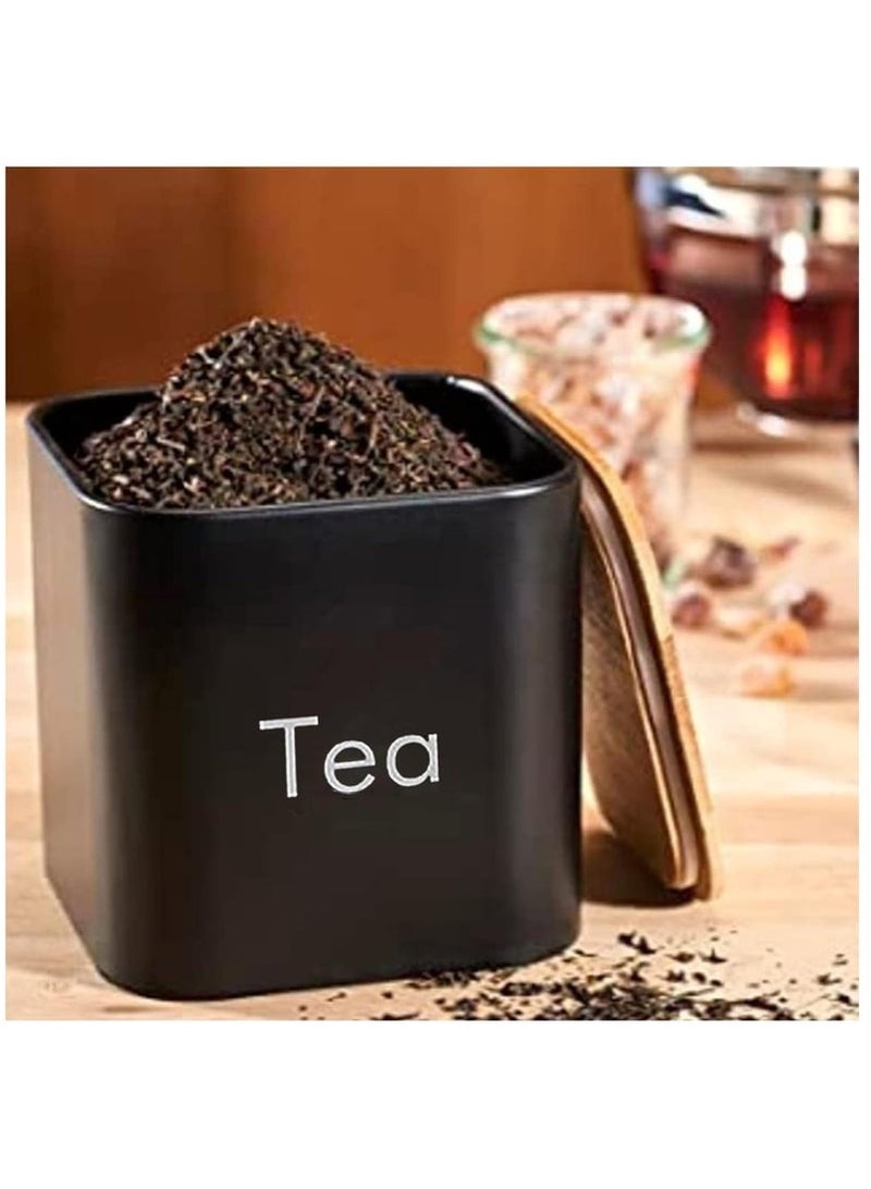 Arabest Coffee Tea Sugar Container Set - Black Iron Kitchen Canister Set with Bamboo Lids (3 Pieces, 48 oz) - Image 3