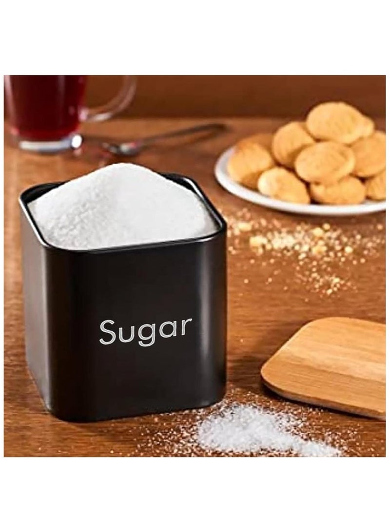 Arabest Coffee Tea Sugar Container Set - Black Iron Kitchen Canister Set with Bamboo Lids (3 Pieces, 48 oz) - Image 4