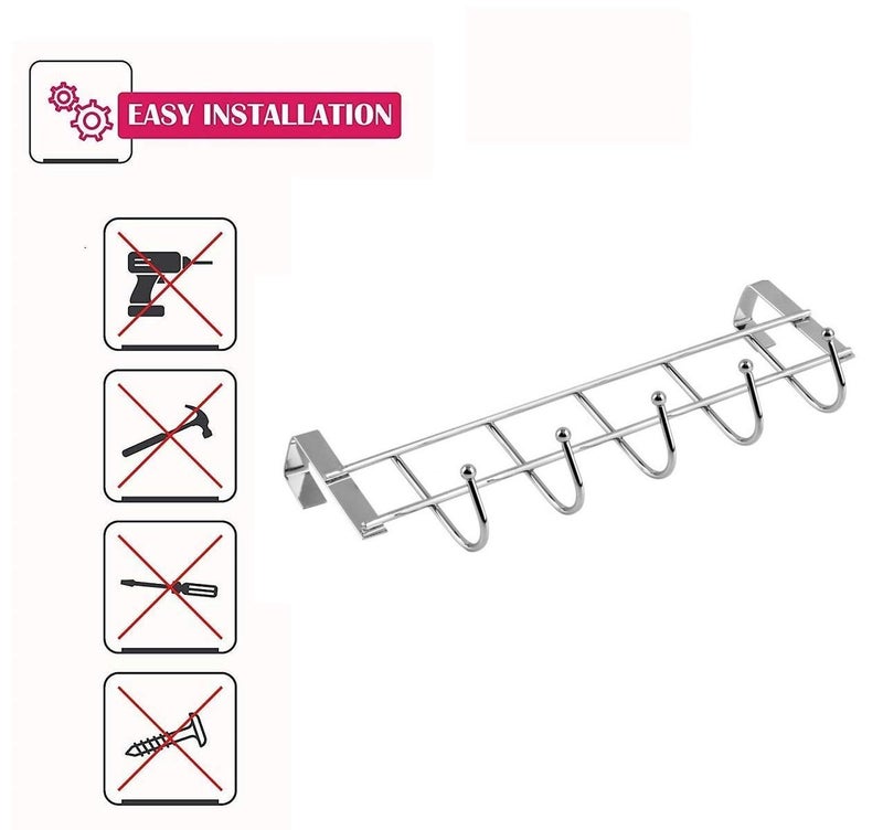 Sell Net Retail Multi Functional Stainless Steel Space Saving Over The Door Hanging Hooks for Towel Clothes Bag Coat and Other Wardrobe Storage Organizer Holder Multi Pack of 2 - Image 5
