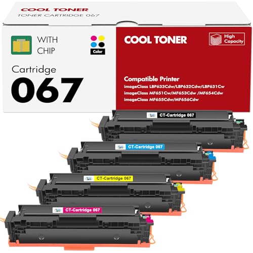 Cool Toner مجموعة خرطوشة حبر 067 067H MF654Cdw MF656Cdw بديل متوافق لطابعة كانون Color ImageCLASS LBP632Cdw MF654Cdw MF653Cdw LBP633Cdw 4 عبوات حبر عالي الإنتاجية (أسود، أزرق، أصفر، أرجواني) - Image 1
