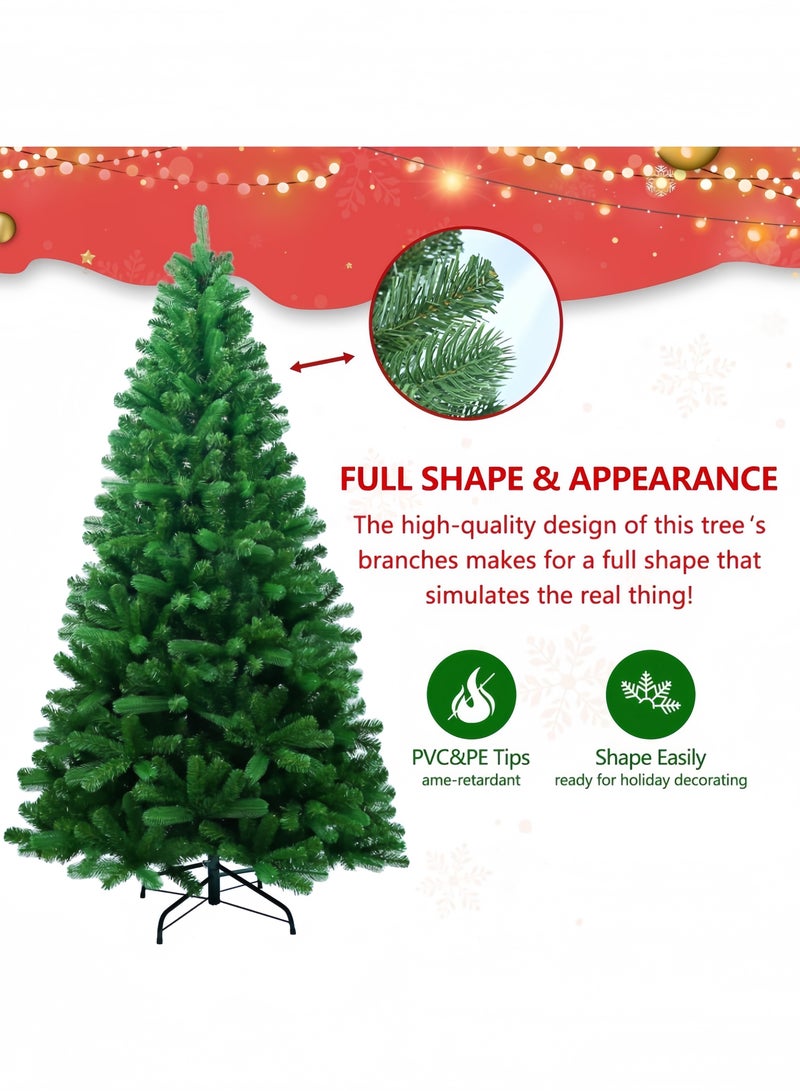 GGEROU 2.1M/7ft Artificial Tree, Spruce Artificial Holiday Pine Tree with 1050 PVC Branch Tips, Metal Stand, Hinged Structure, Easy Assembly - Image 2
