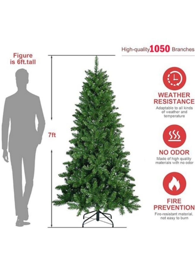 GGEROU 2.1M/7ft Artificial Tree, Spruce Artificial Holiday Pine Tree with 1050 PVC Branch Tips, Metal Stand, Hinged Structure, Easy Assembly - Image 5