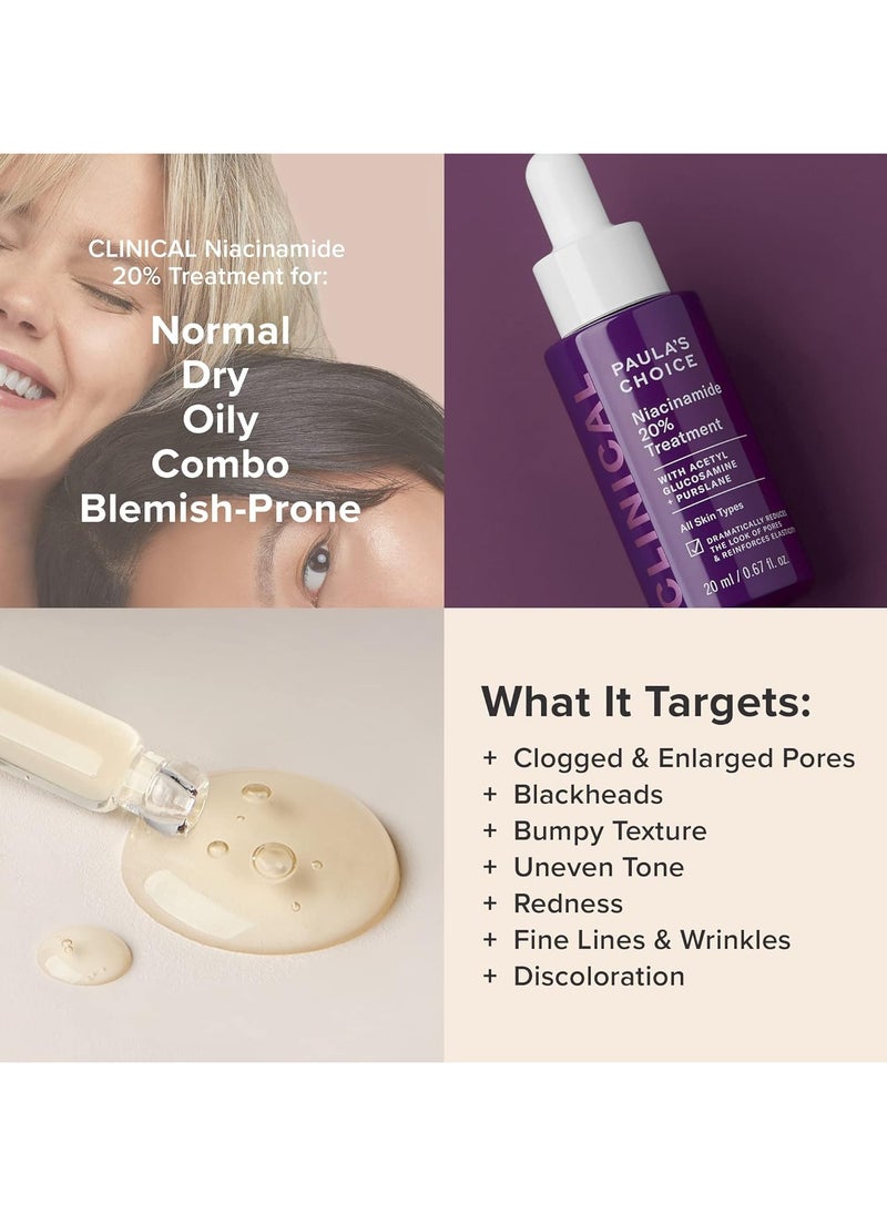 PAULA'S CHOICE - Paulas Choice Niacinamide 20% Treatment with Acetyl Glucosamine + Purslane for All Skin Types – Reduces the Look of Pores and Reinforces Elasticity 20 ml 0.67 fl.oz - Image 1