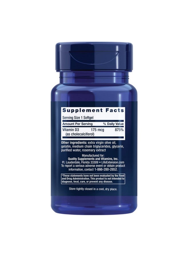 Life Extension Vitamin D3 175 Mcg (7000 Iu) Promotes Bone Health Brain Health And Immune Function Nongmo Glutenfree 1 Daily 60 Softgels - Image 3