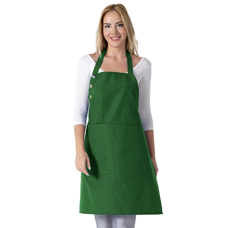 TOSHE Kitchen Apron Waterdrop Resistant Cotton Apron with adjustable Aprons for Women with Pockets 12 Color option Cooking Green Apron Green