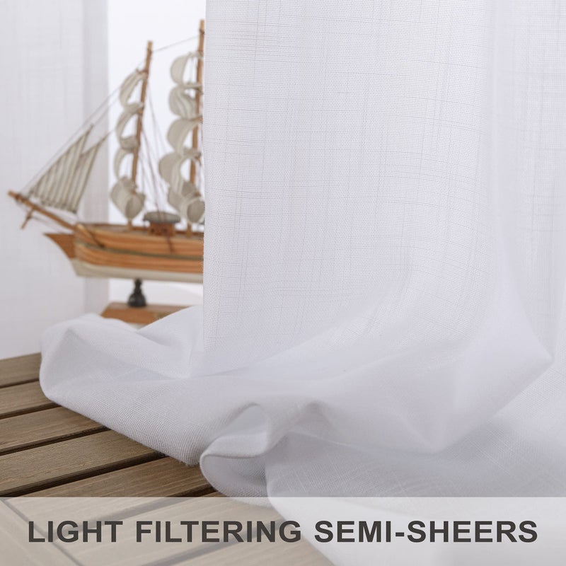 Pitalk White Linen Curtains 38 Inch Wide For Bedroom 2 Panels Back Tab Rod Pocket Lightweight Flowy Cotton Textured Semi Sheer Boho Farmhouse Curtains For Living Room Classic Vintage Decor Width 38X84 Long - Image 4