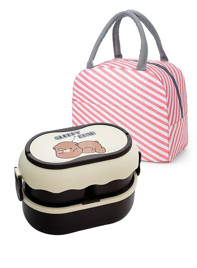 ROEIEIS Lunch Box for Kids, Double Layer Leak-Proof Lunch Bento Box, Adult Bento Box with Lunch Bag and Tableware, Microwave, Dishwasher and Refrigerator Safe - Image 1