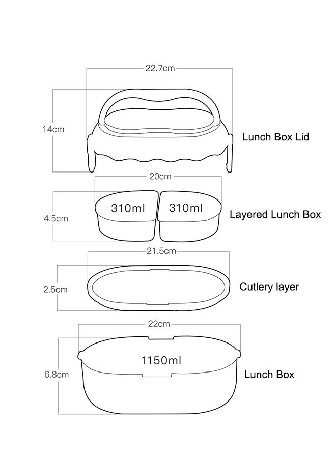 ROEIEIS Lunch Box for Kids, Double Layer Leak-Proof Lunch Bento Box, Adult Bento Box with Lunch Bag and Tableware, Microwave, Dishwasher and Refrigerator Safe - Image 5