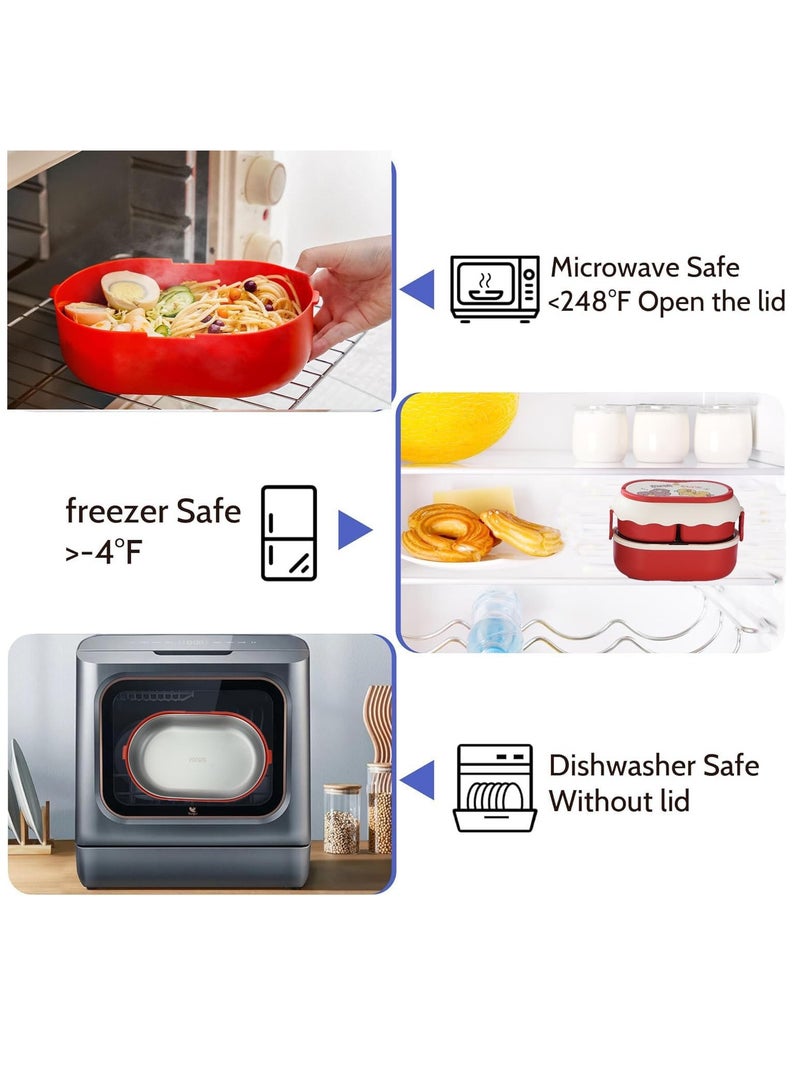 ROEIEIS Lunch Box for Kids, Double Layer Leak-Proof Lunch Bento Box, Adult Bento Box with Lunch Bag and Tableware, Microwave, Dishwasher and Refrigerator Safe - Image 3