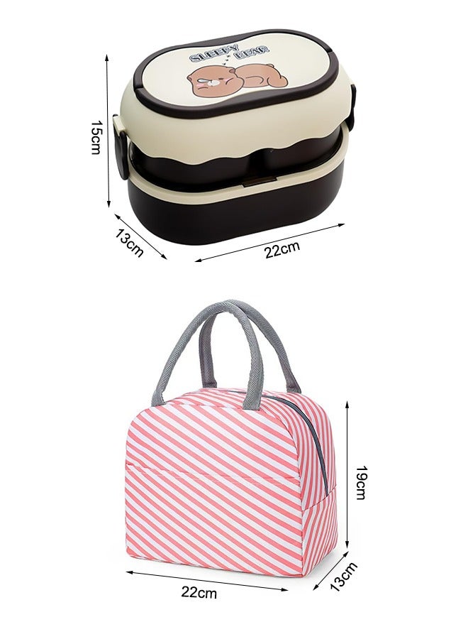 ROEIEIS Lunch Box for Kids, Double Layer Leak-Proof Lunch Bento Box, Adult Bento Box with Lunch Bag and Tableware, Microwave, Dishwasher and Refrigerator Safe - Image 2